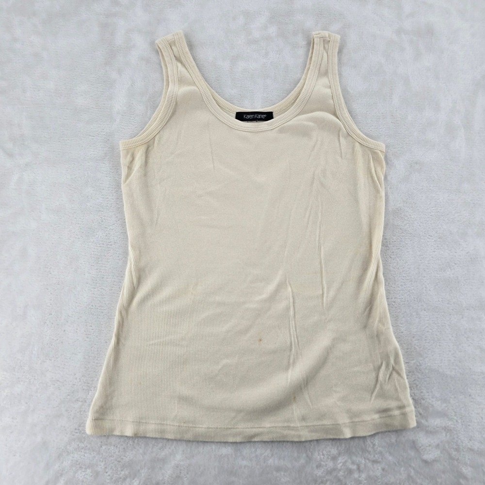 Karen Kane Tank Top Ivory Ribbed Cotton Spandex L87219 Scoop Neck Sleeveless